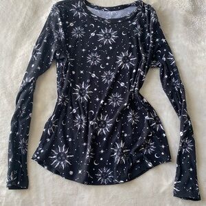 Black Celestial Print Women's Top space night long sleeve